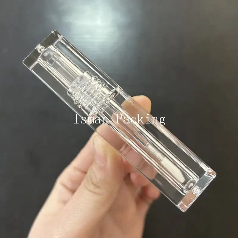 50Pcs Full Transparent Lipgloss Wand Tubes 3ml Empty Clear Square Lipstick Packaging Lip Gloss Containers Tube With Brush