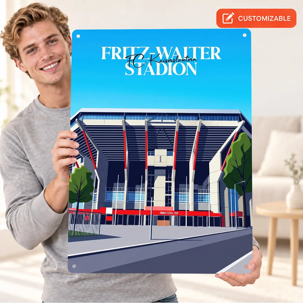 Fritz Walter Stadium Entrance Football Printed Poster Customized Metal Sign Architectural Illustration Wall Art For Den Fan Gift