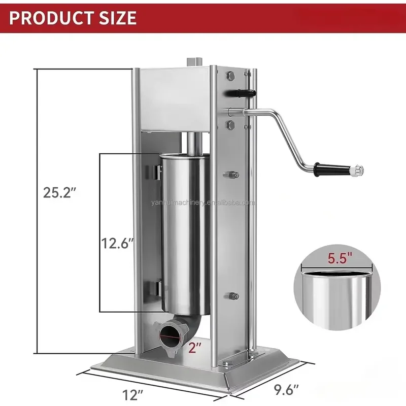 3L Manual Stainless Steel Vertical Sausage Stuffer Meat Filler Machine for Home Kitchen Use Durable Hand Crank Salami Maker