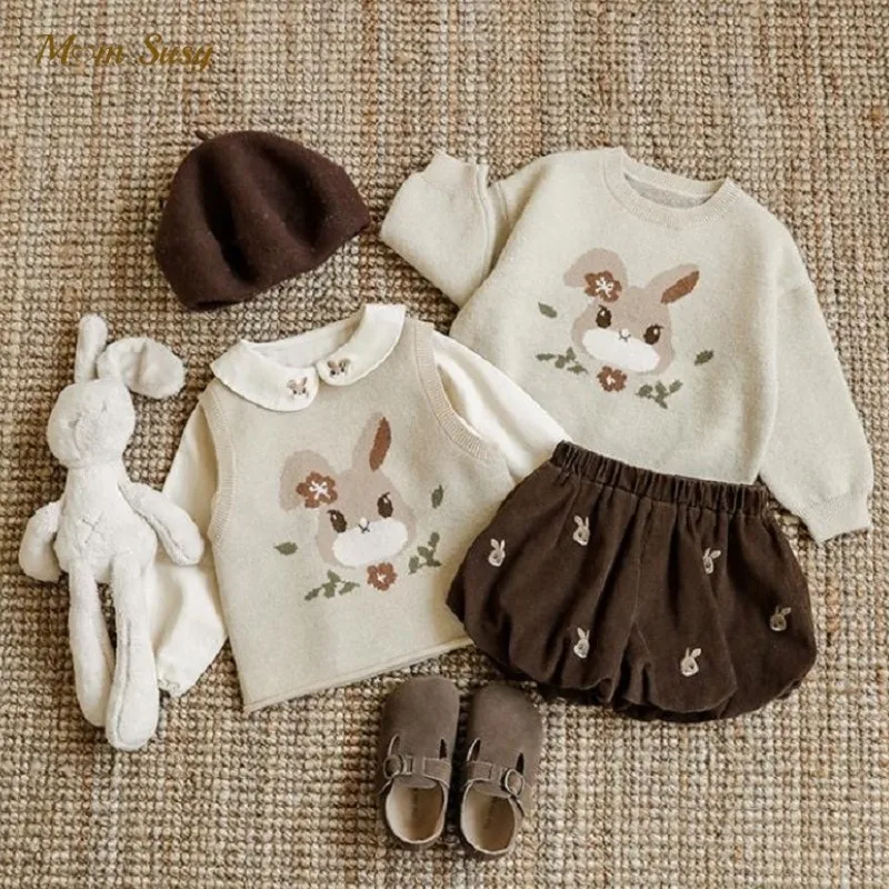 Baby Boy Girl Boy Rabbit Sweater Vest Infant Toddler Child Knitted Waistcoat Spring Autumn Easter Baby Clothes 1-10Y