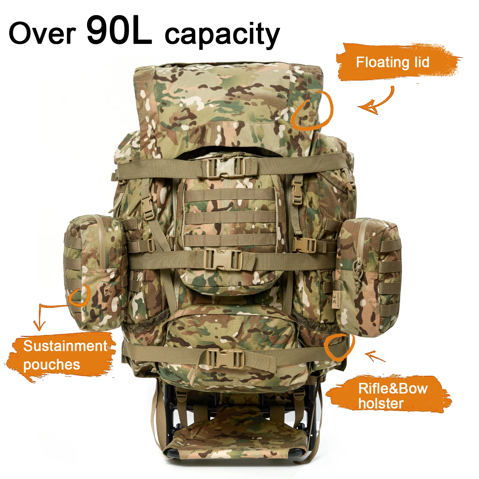 AKmax Military Army Extra Large Capacity Hunting Ruck with Aluminum External Frame Ripstop Multicam Nylon Fabric IRAKLIS Series