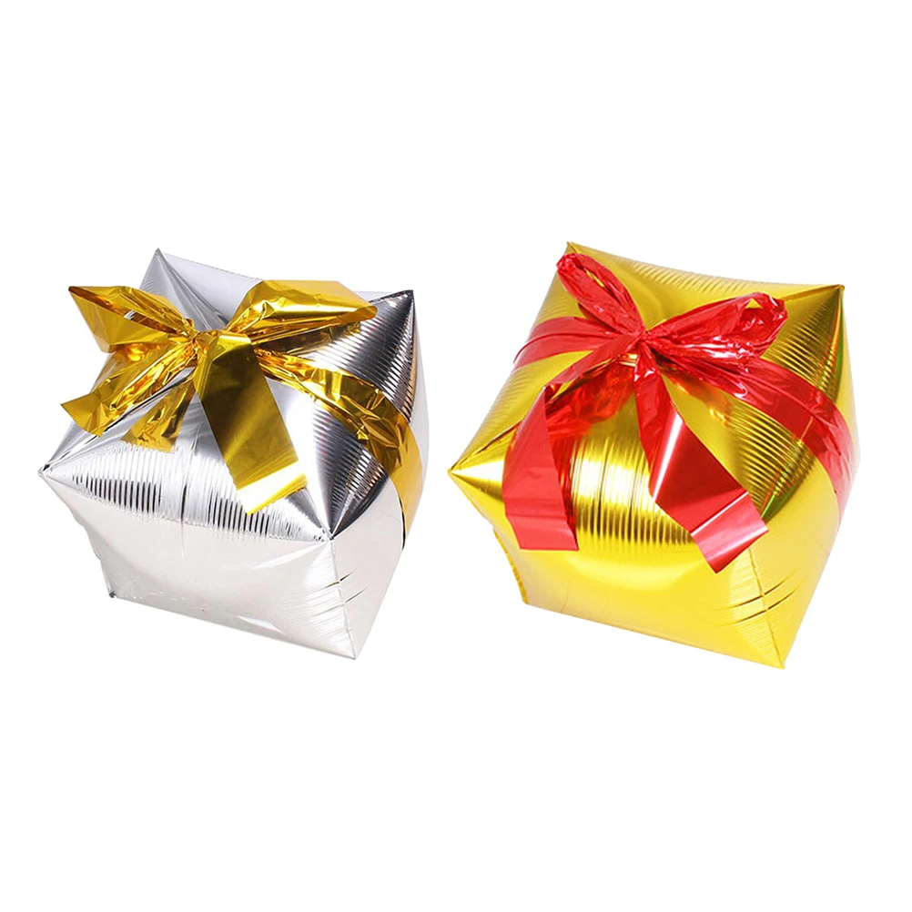 

2pcs Gift Box Balloon Christmas Aluminum Foil Balloons Bright Golden Silver For Party Home Bar Club Decor Xmas Decoration Party
