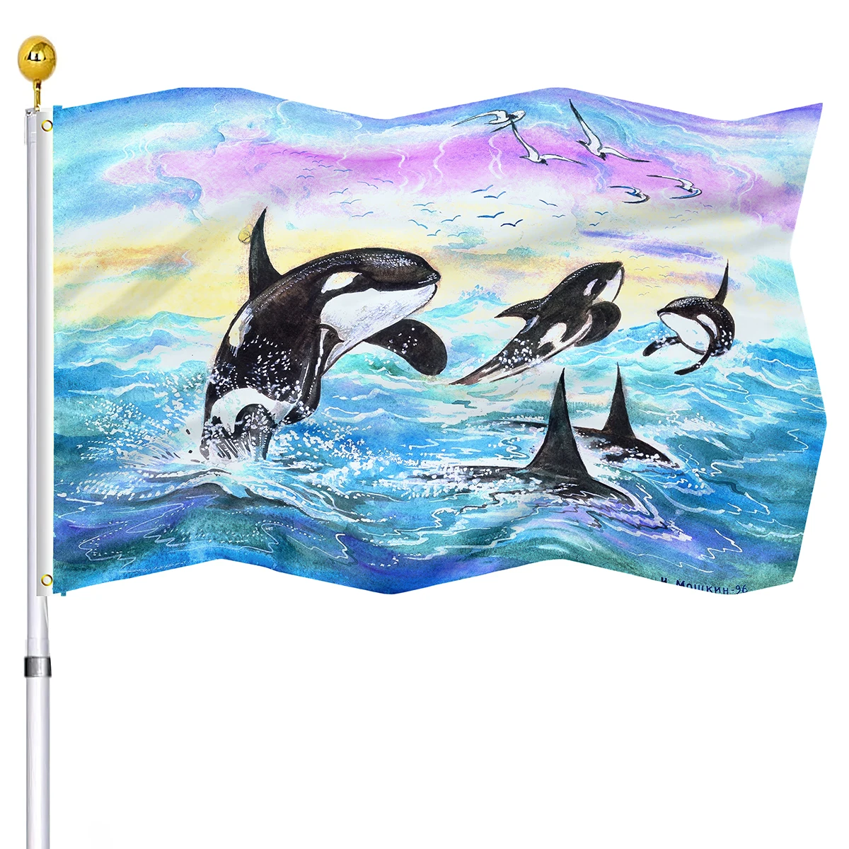 Whale Flag Sea Animals Orcinus Orca Colorful Painting Flags for House Indoor Porch Outdoor Decorations Polyester Flag Women Men