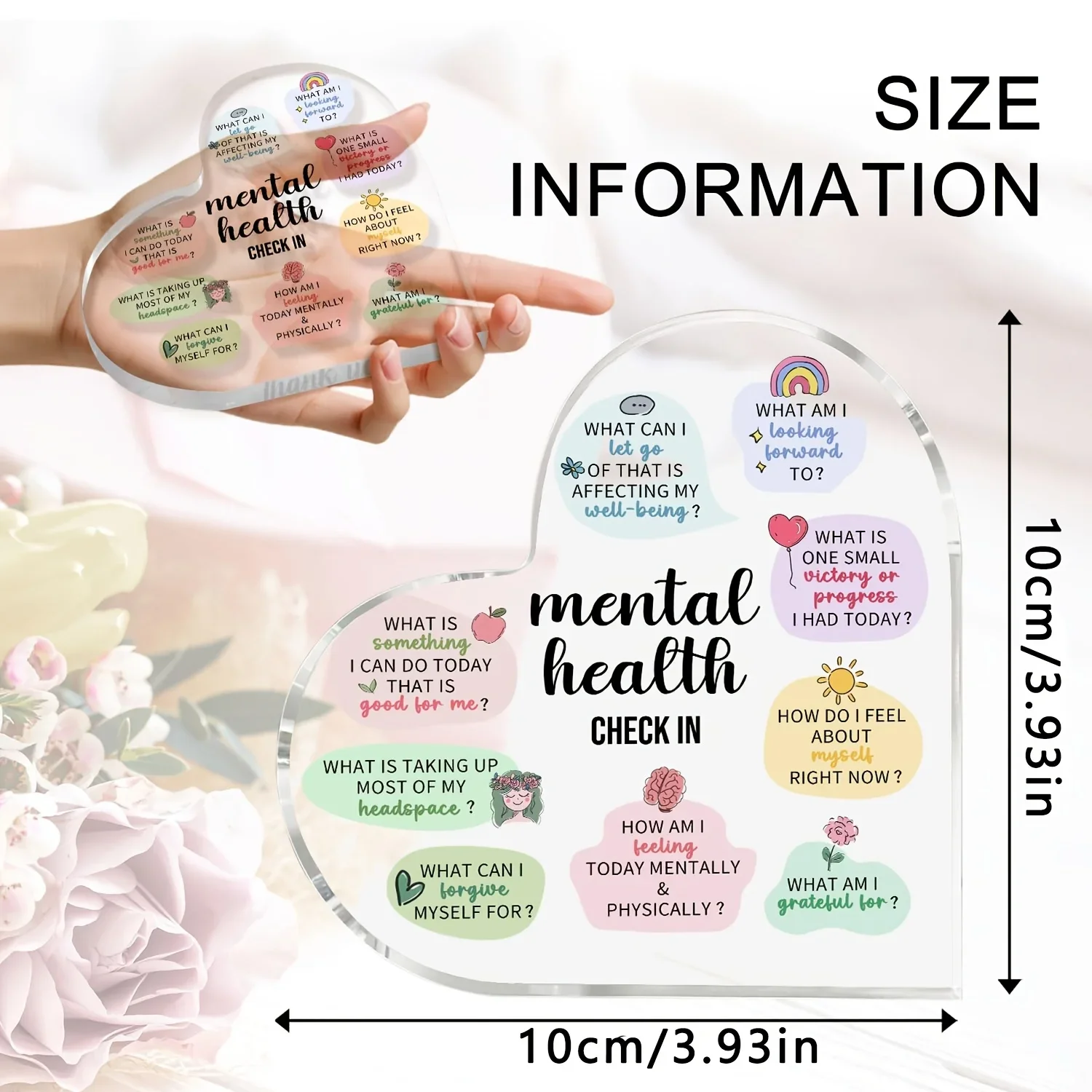 CIFBUY Acrylic Sign 2D Flat Heart Shaped Mental Health Self Care Checklist Quote Plaque Sentimental Keepsake Home Decor Gift for