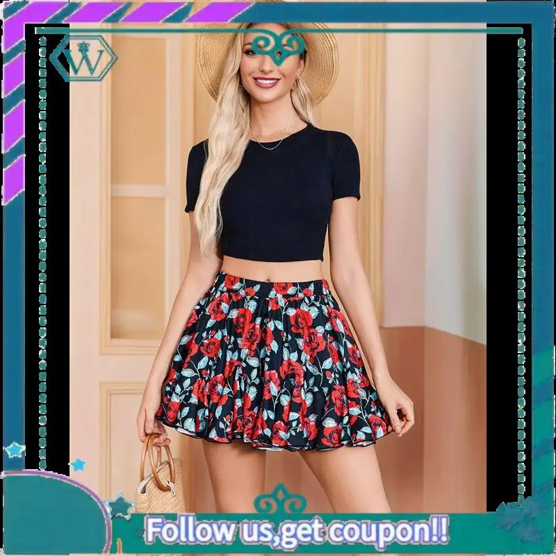 A09P レディース プリーツ スケータースカート ベーシック カジュアル ハイウエスト フリル フレア ミニ ランジェリー スカート