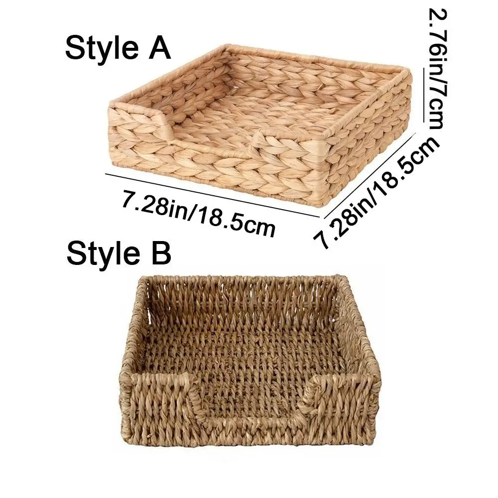 Straw Woven Water Hyacinth Napkin Holder Square Handmade Hand Towels Storage Tray Natural Mildew Resistant Woven Napkin Holder view 6