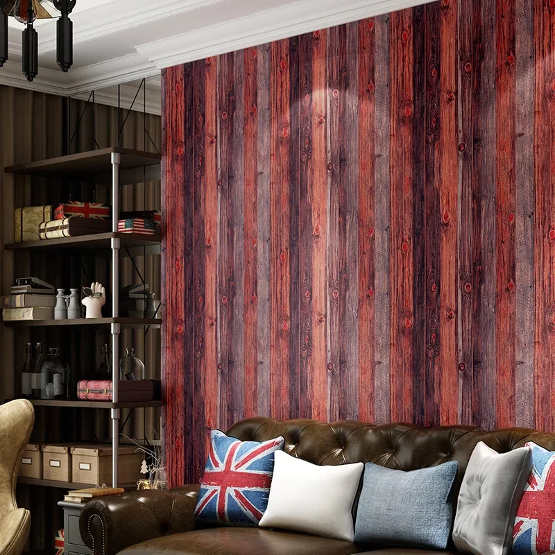 Retro Nostalgic Wood Pattern 3D Stereo Wallpaper Cool Restaurant Cafe Clothing Store Industrial Wind Background Wall Wallpaper