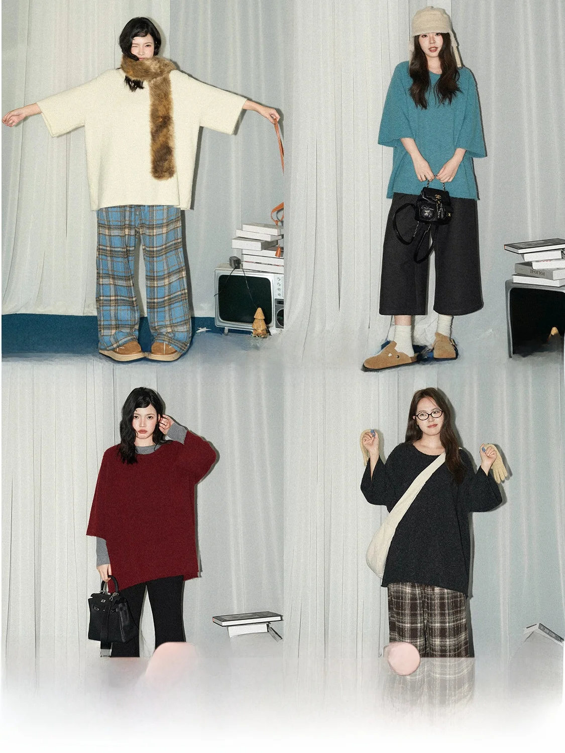 

JINGU Lazy Self-Adequate Korean Sle round Ne Knitted Sweater Five-Quarter ort Sve Skin-friendly Versatile Women's Top