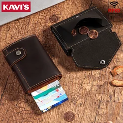 Vintage Crazy Horse Leather Men Wallets RFID Protection Mini Metal Card Holder Wallet Zipper Coin Pocket for Man
