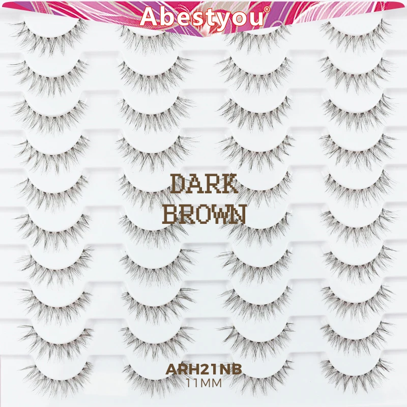 Abestyou Faux Cils Vison 20 Pairs Invisible Thin Band Brown Strip Lashes Cat Eye Wispy Wing Light Weight Doradas Mink Eyelashes