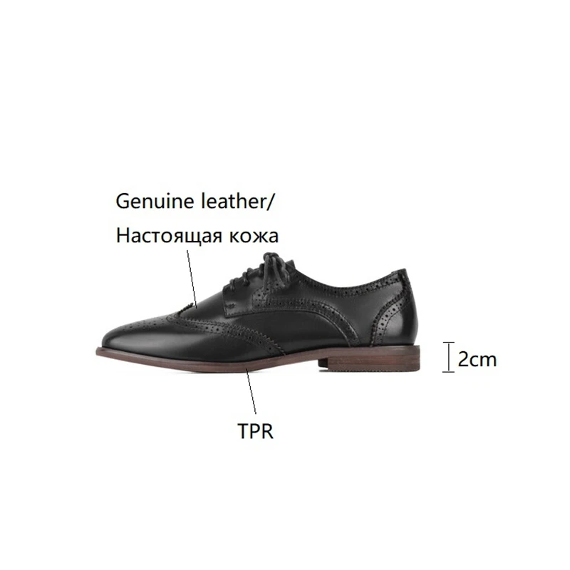 2023 Women Oxfords Spring/Autumn Shoes for Woman Genuine Leather Brogues Retro Lace up Loafers casual Handmade Black Girls shoes