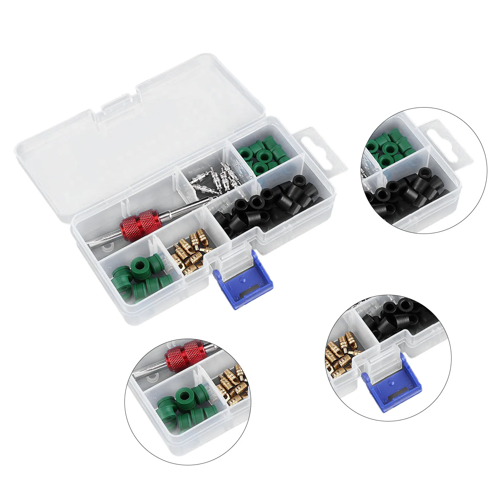 71pcs Air Condition Repair Kit Repair Tool 10pcs Valve Cores 50pcs Hose Gaskets 10pc Valves Bore Valve Key Tools