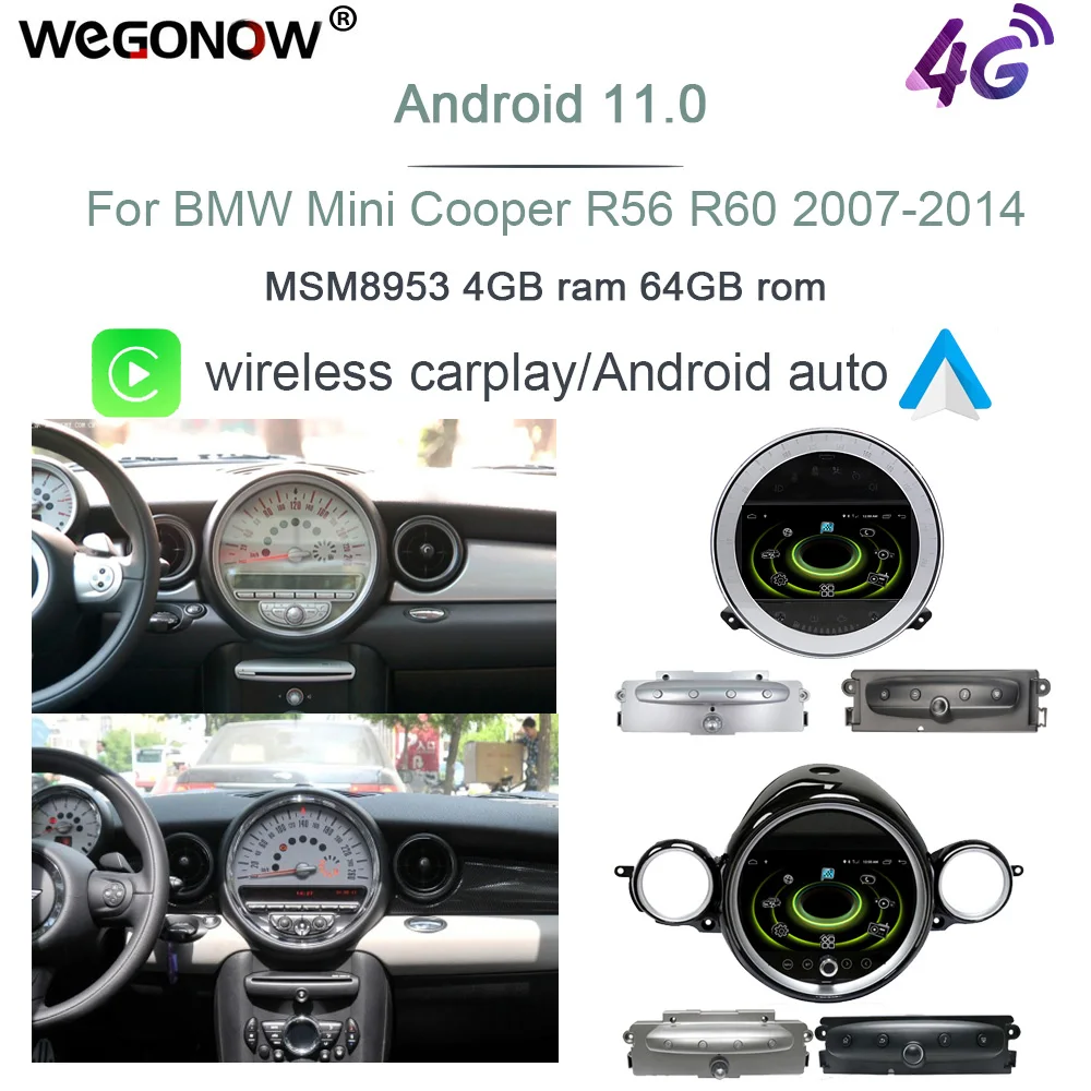 

IPS 720P CarPlay 9''Android 12.0 Автомобильный мультимедийный плеер 4G 64G DSP Стерео для BMW Mini Cooper R56 R57 R58 R60 2007-2014 Автомобильный радиоприемник