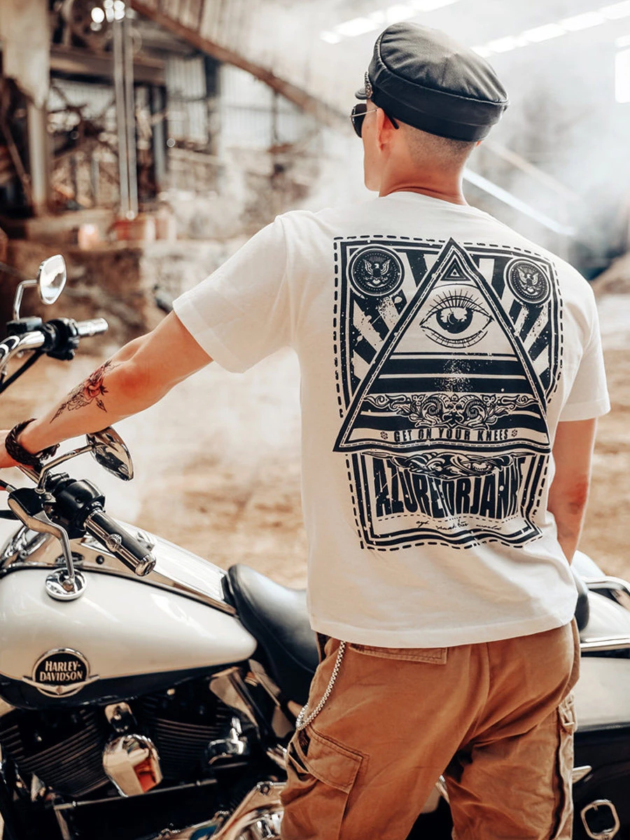2026 Summer Devil Angel Eye Printed T-shirt for Short-sleeved Men Loose Street Graffiti Hip-hop English Letters