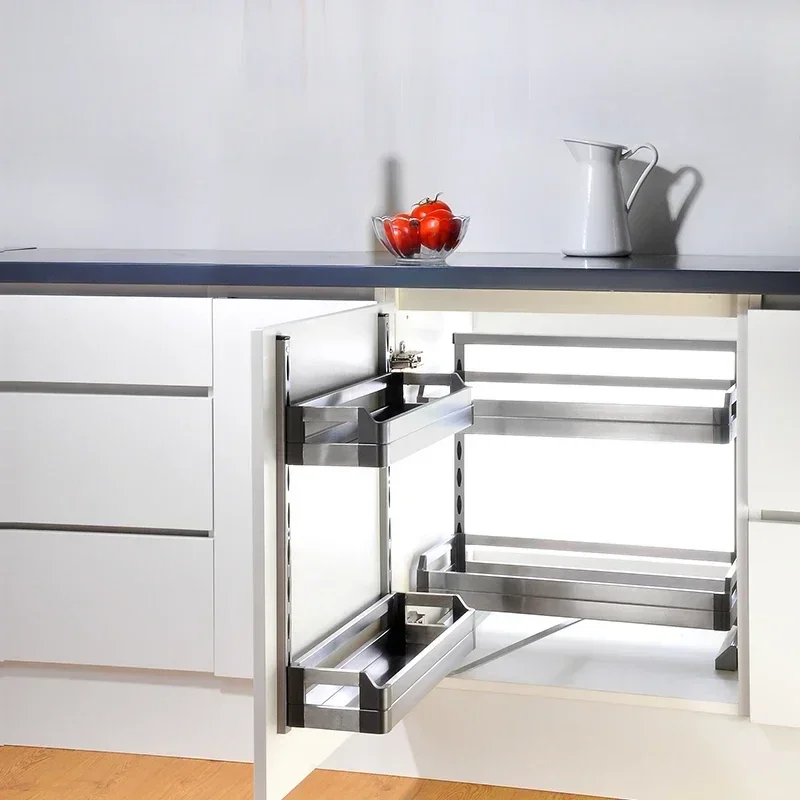 

Kitchen Cabinet Pull Basket Steel Floor Linkage Seasoning Storage Left and Right Universal Open Door Tool Basket