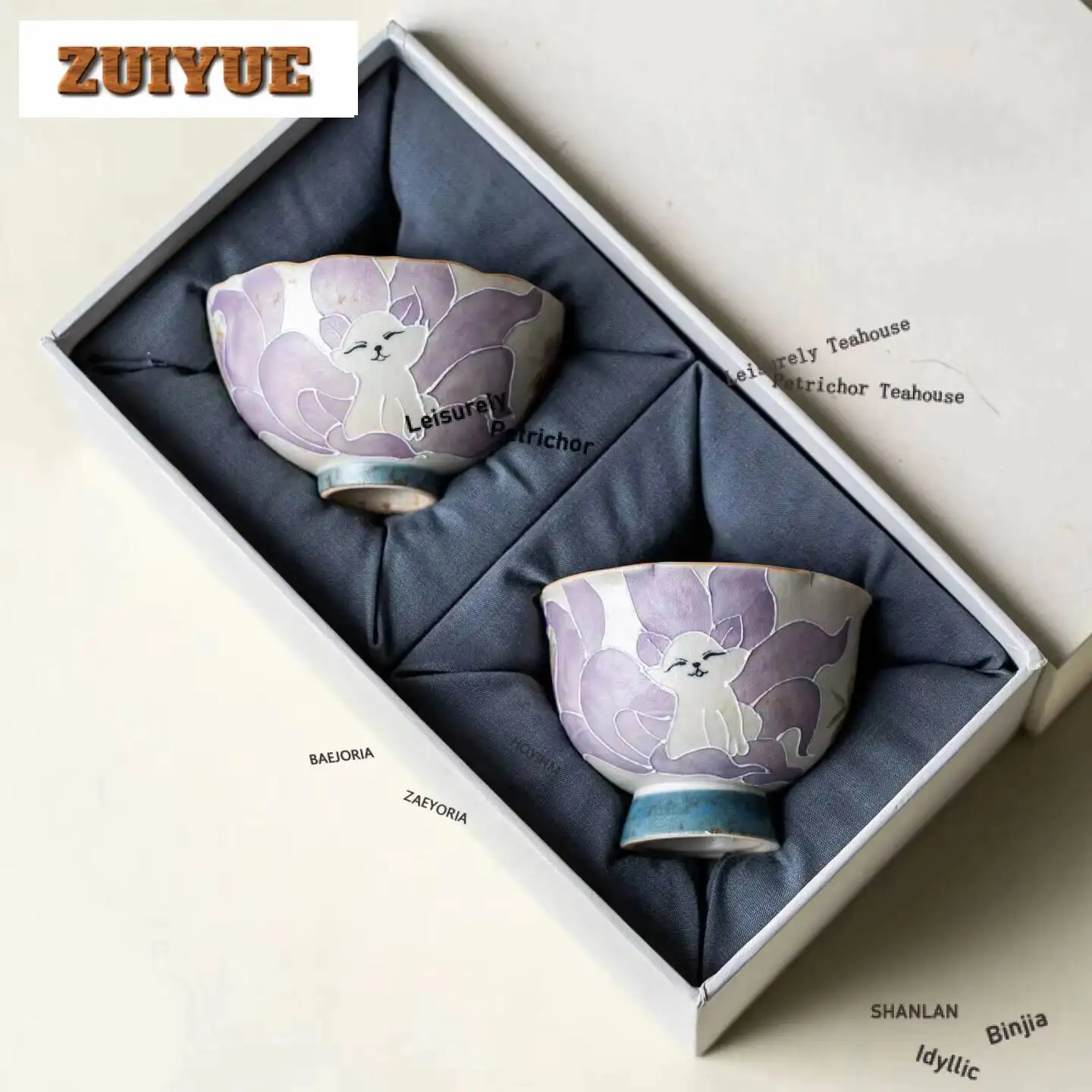 2pc/set Hand Painted Nine-tailed Fox Teacup Elegant Tea Bowl Jug Tea-tasting Personal Cup Chazhan Master Cups Chinese Tea Set