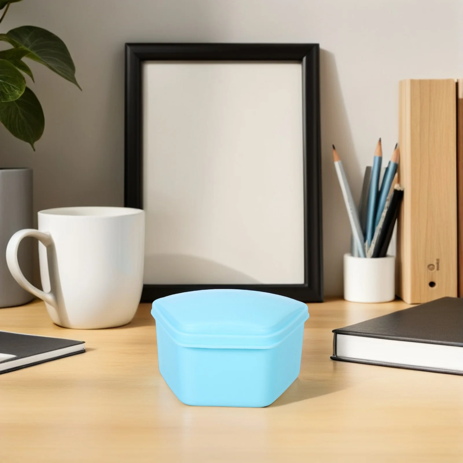 

4Pcs Oral Retainer Box Blue Portable Denture Case Leak-Proof Storage Container for Home Travel