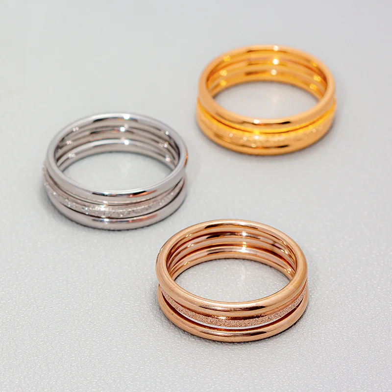 3PCS/Set Gold Color Frosted Small Plain Circle Rings Set for Women Titanium steel 18k gold Ring Fashion Wedding Party Jewelry