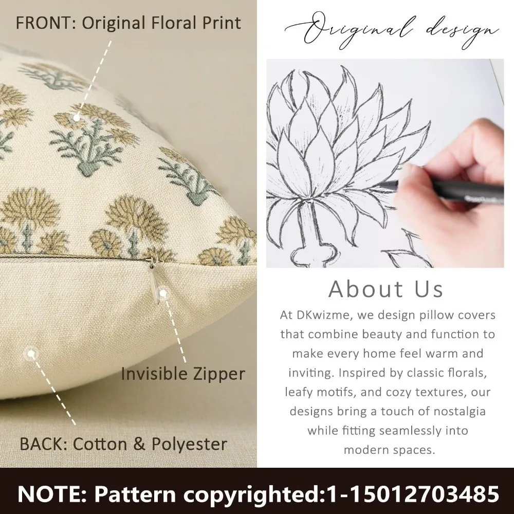 New Vintage Style Throw Pillow Cover 18x18in Soft Polyester Sofa Pillow Cases Striped Floral Cushion Covers Farmhouse Decor