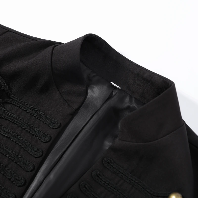 Black Napoleon Coat Elegant Women's Cut Shoulder Pads Stand Collar