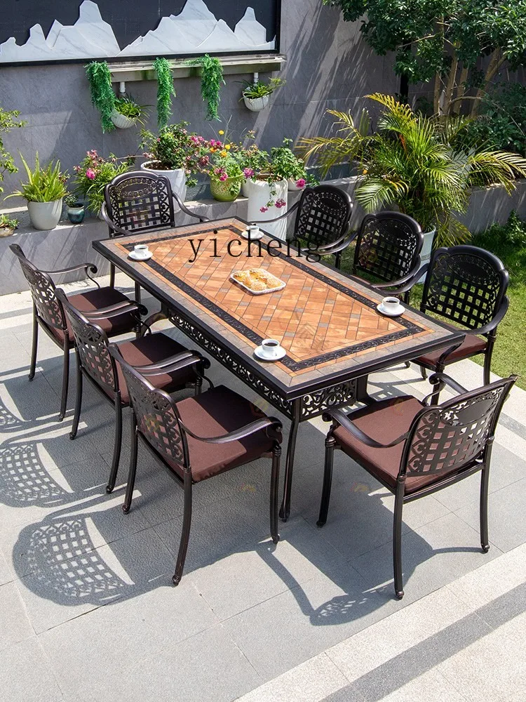 

TWR long table and chair courtyard waterproof and sunscreen open-air outdoor iron villa garden leisure