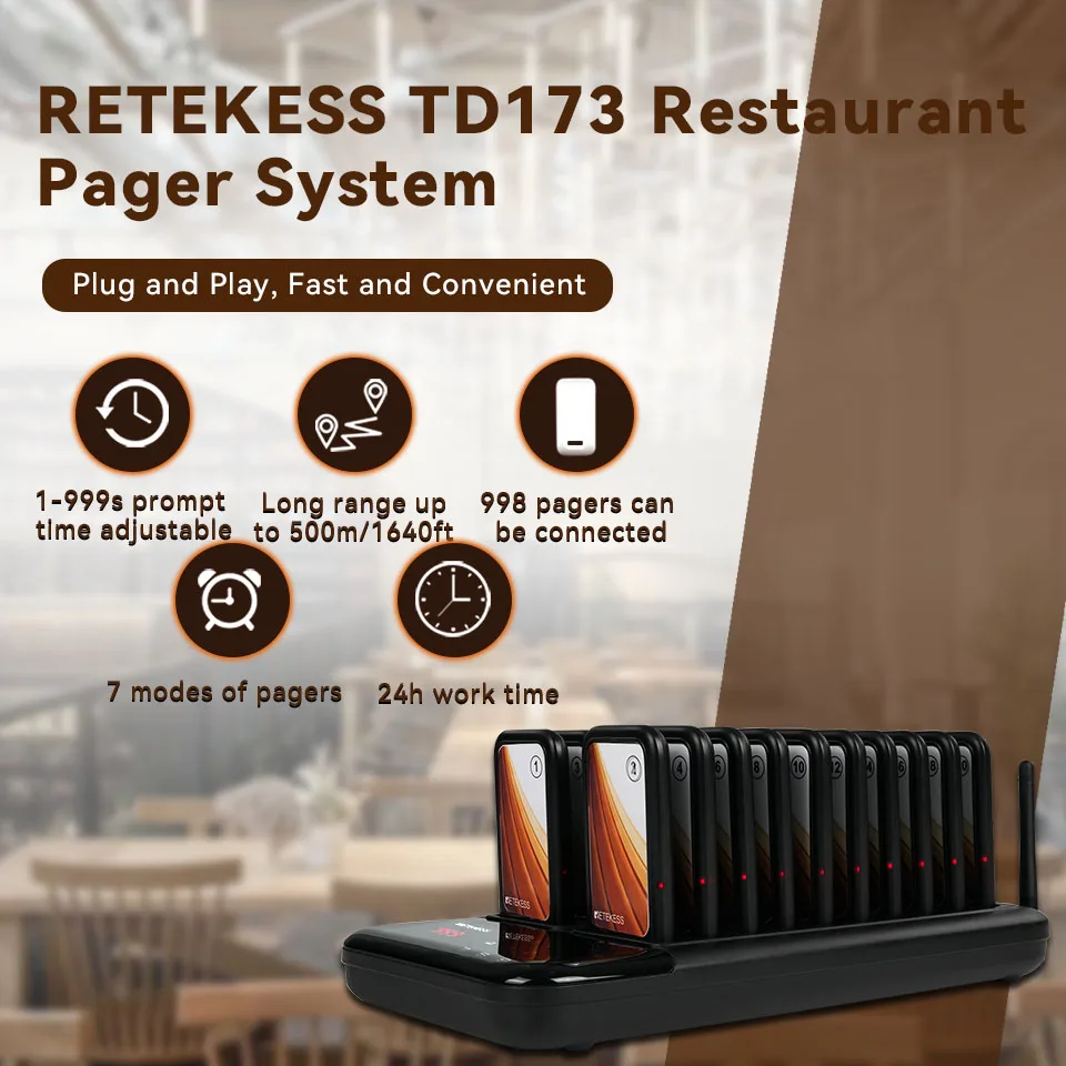 Retekess TD173 Restaurant Pager Wireless Call Queuing System 20 Vibrator Coaster Bell Buzzer Receivers For Food Truck Cafe Bar