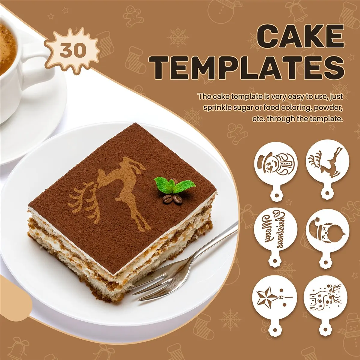 A56K 30 Pieces Cookie Stencils Cake Templates Coffee Stencils Reusable Painting Cake Stencil Templates Embossing Moulds