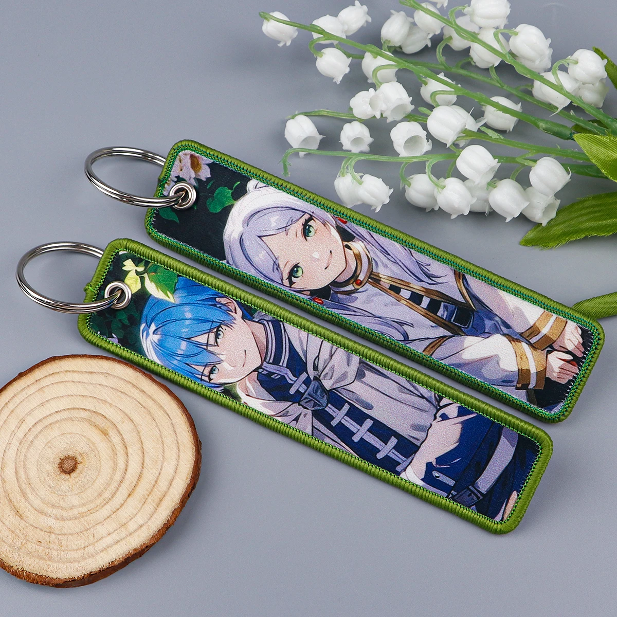 1PCS Japanese Anime Elves and Brave Men Embroidery Key Fobs Holder Key Tag Key Ring Key Chain for Men Women Accessories