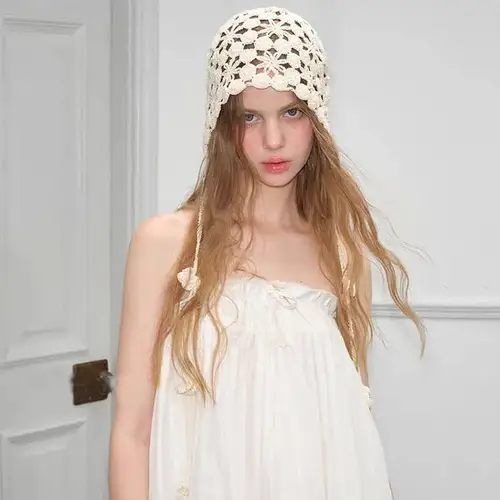 Pañuelo de punto de ganchillo, diademas de ganchillo Pastoral francesa, sombreros de punto huecos para primavera y verano, boinas de flores, jersey, Skullies