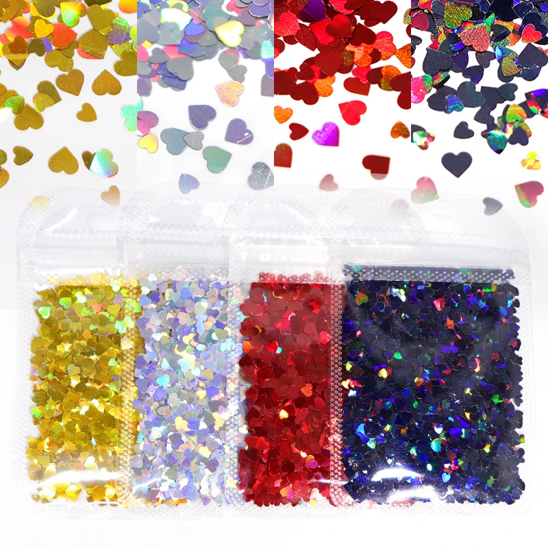 4 sacchetti di resina di san valentino riempimento olografico Glitter resina epossidica riempitivo amore cuore resina paillettes riempitivi per stampi in Silicone fai da te