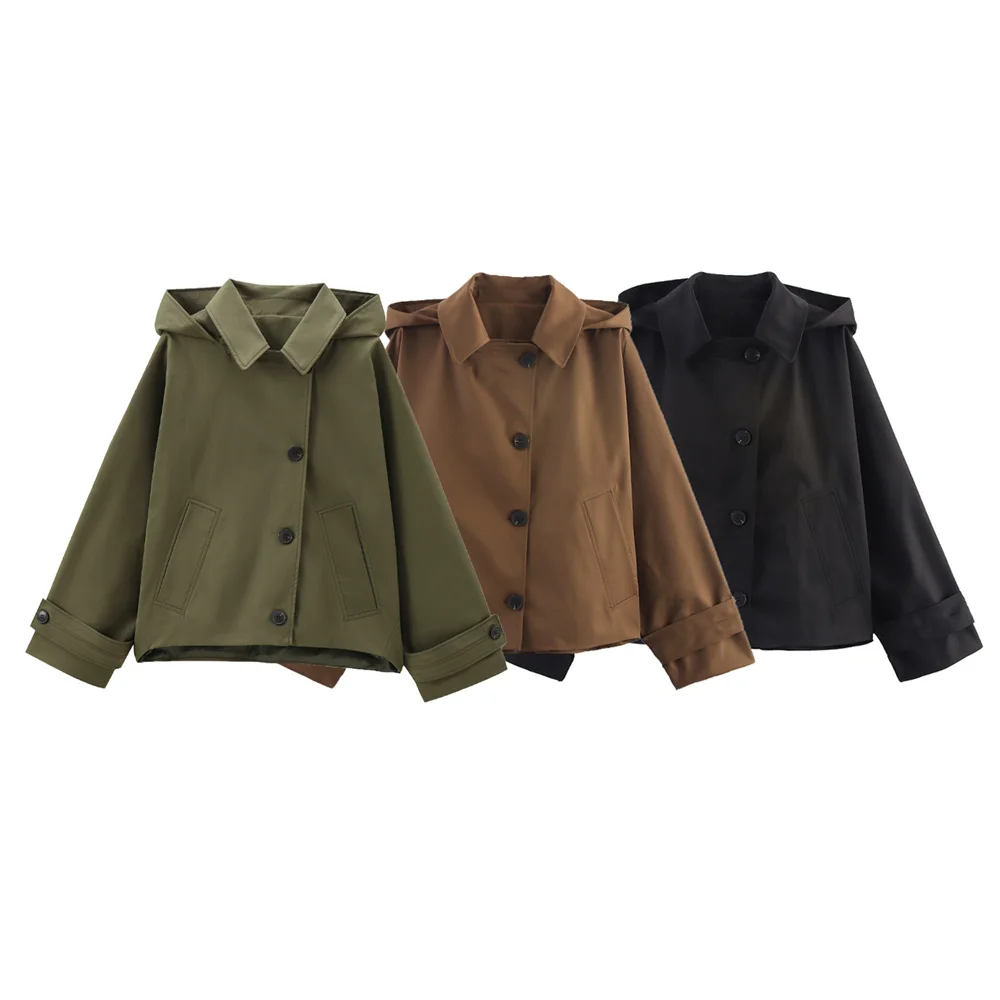 Autumn New European and American Style Hooded Long Sleeved Lapel Jacket Single Breasted Trench Coat Short Jacket 9 Sabae555ac1af433aa38045b3ec4f4a22i
