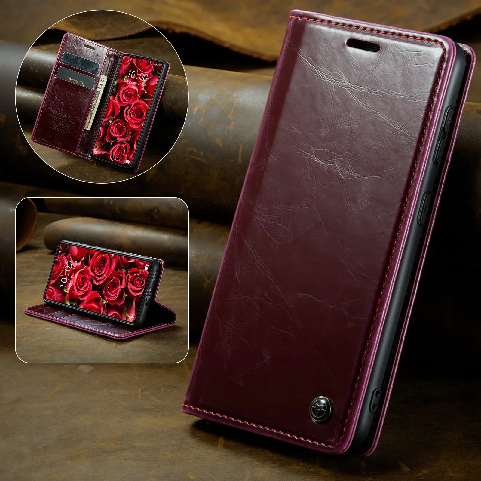 Vintage Smooth Leather Flip Stand Wallet Case for XiaoMi 13 Lite RedMi 13C 12C Note 13 12 ProPlus 4G 5G Magnetic Card Slot Cover