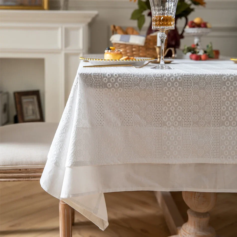 French Ruffle Cotton white Tablecloth,Tea Table Decoration,Rectangle Table Cover For Kitchen Wedding Dining Party Decor