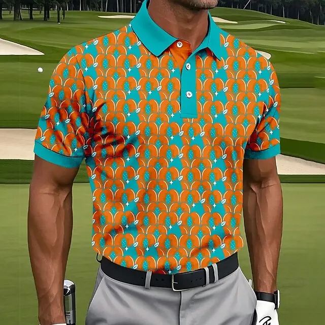 Men's Geometic Golf Sports Polo Shirts Short Sleeve Polo Shirts Collared Shirts Casual Athleisure Buttons Summer Blue Purple