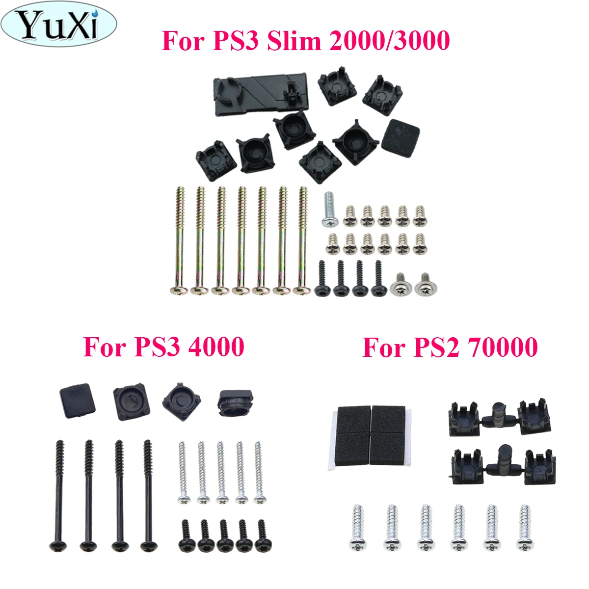 

Full Set Black Plastic For PS2 PS3 Slim 2000 3000 4000 70000 Console Screws Screw Rubber Feet Cover Set Screws Kit Repair Parts