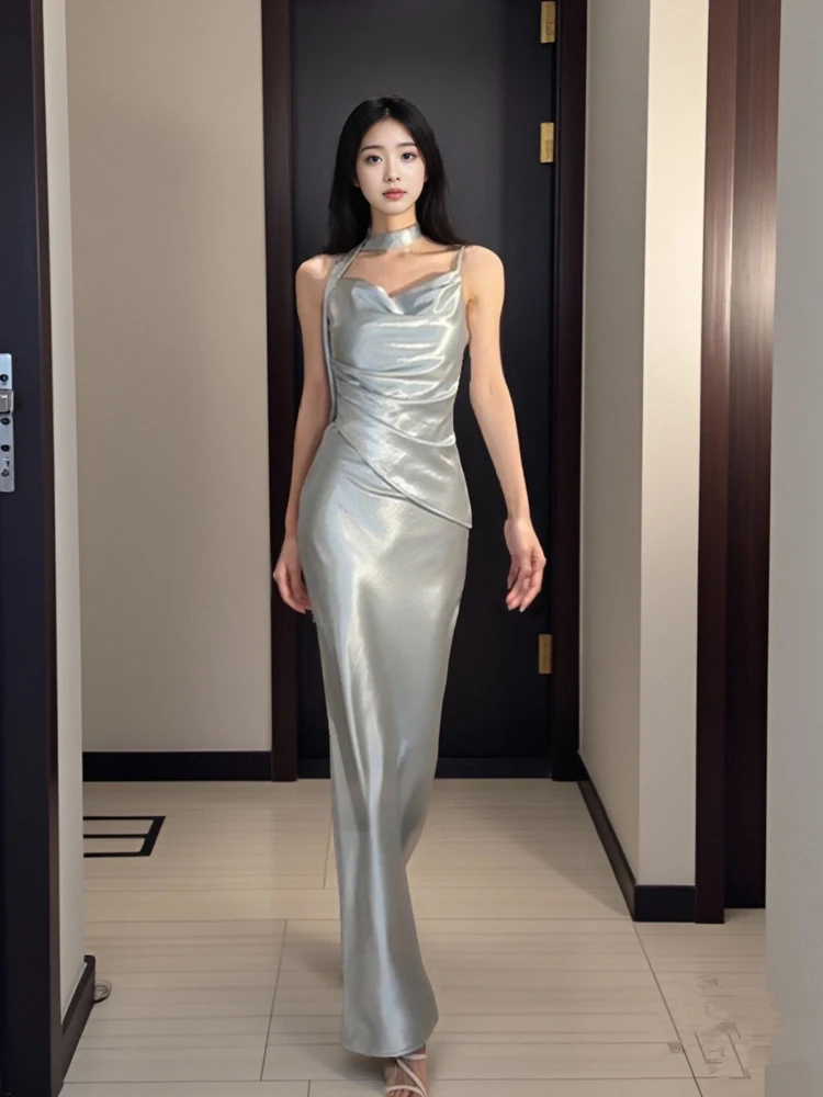 Seidensatin Geburtstag Par Dr Damen Sommer Ele Sexy Kleid Französisch Sle l Taille A-Linie Rock Off-Shoulder-Kleid