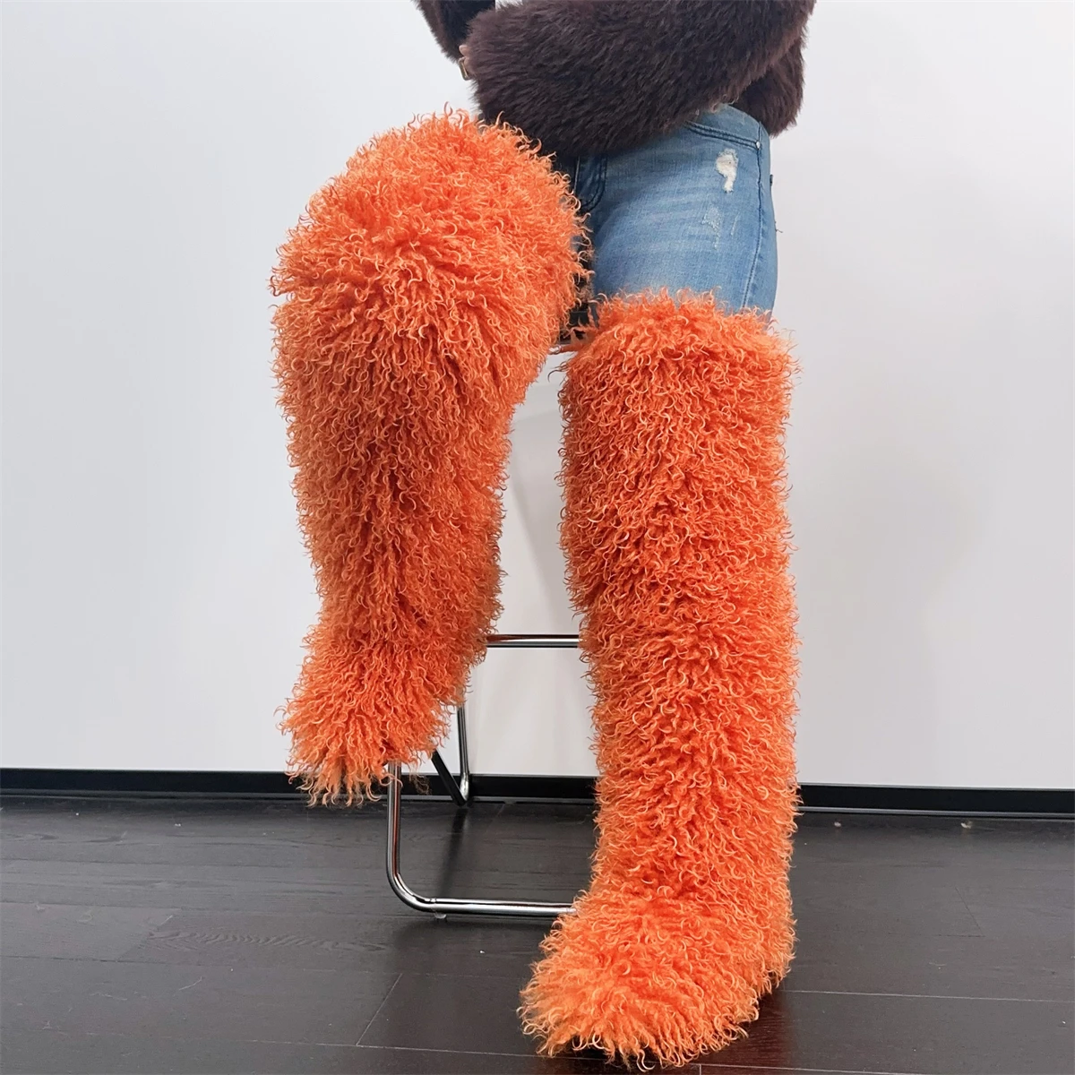 Over The Knee  Thigh High Mongolian Fur Boots Faux Tall Boots for Women