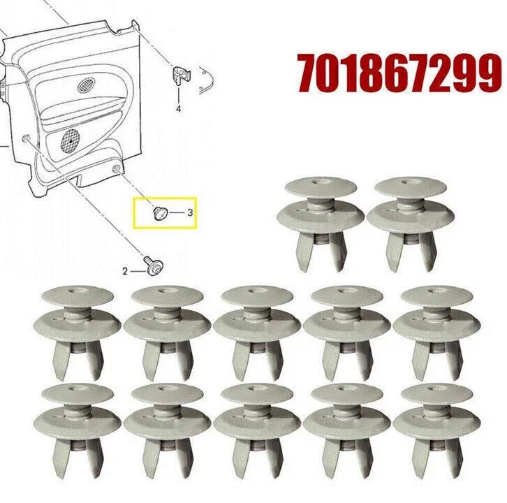 

10pcs For VW Volkswagen T4 T5 Transporter Eurovan Light Clips 9mm Hole Grey Trim Panel Lining Clips Plastic Fastener Light