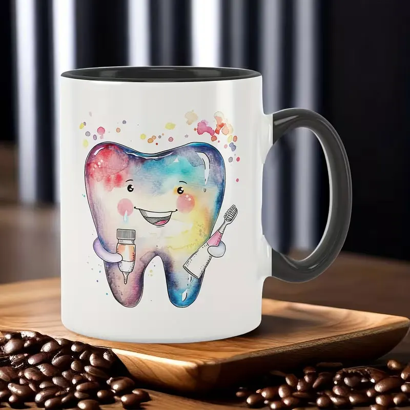 1 Piece, 11 Ounces/330 Ml, Dental Mug, Dental Ceramic Coffee Mug, Black and White Water Cup, Winter and Summer Beverage Cup, Souvenir, Gift for Those Who Love Teeth!