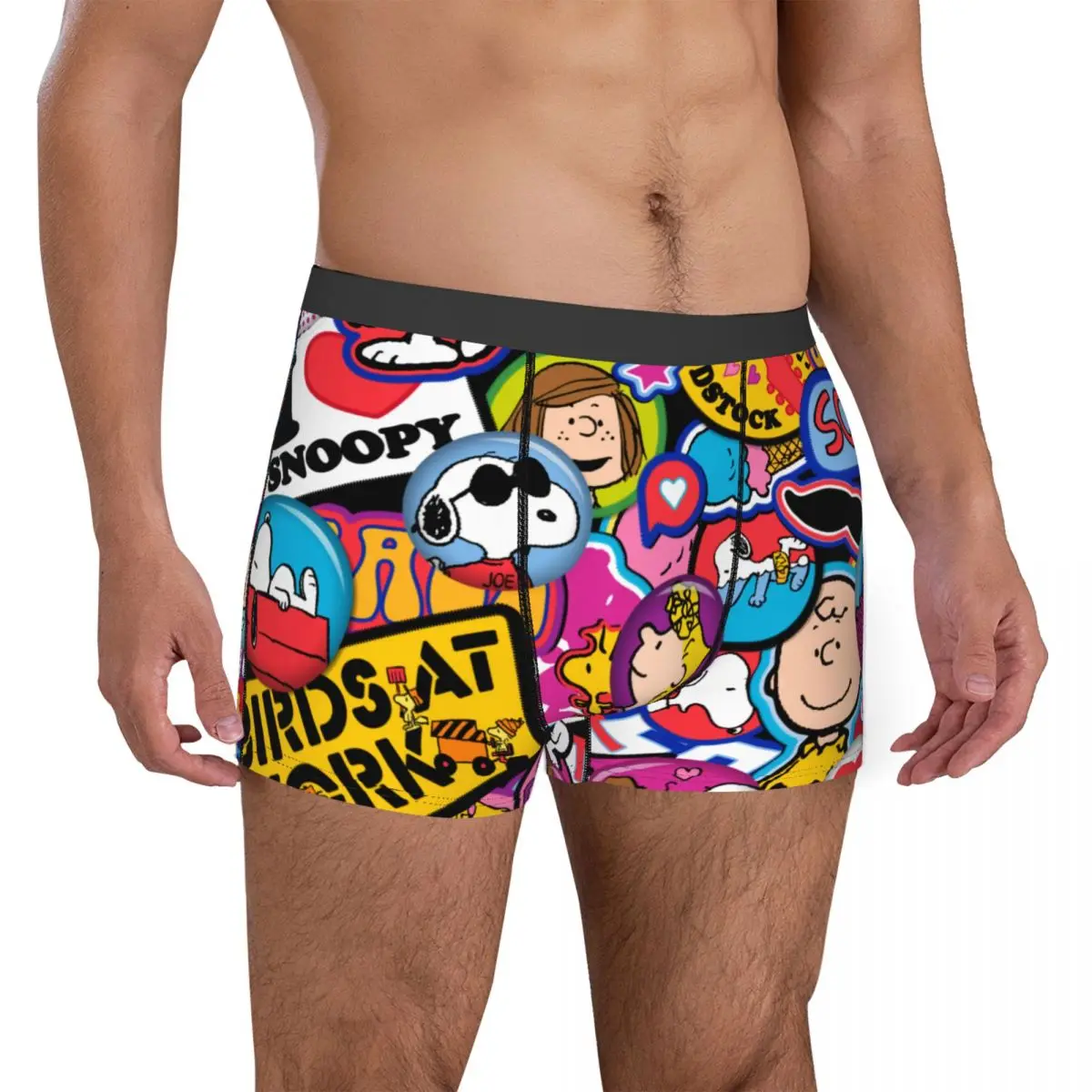 Humor-bóxer Snoopy para hombre, ropa interior, calzoncillos de cintura media