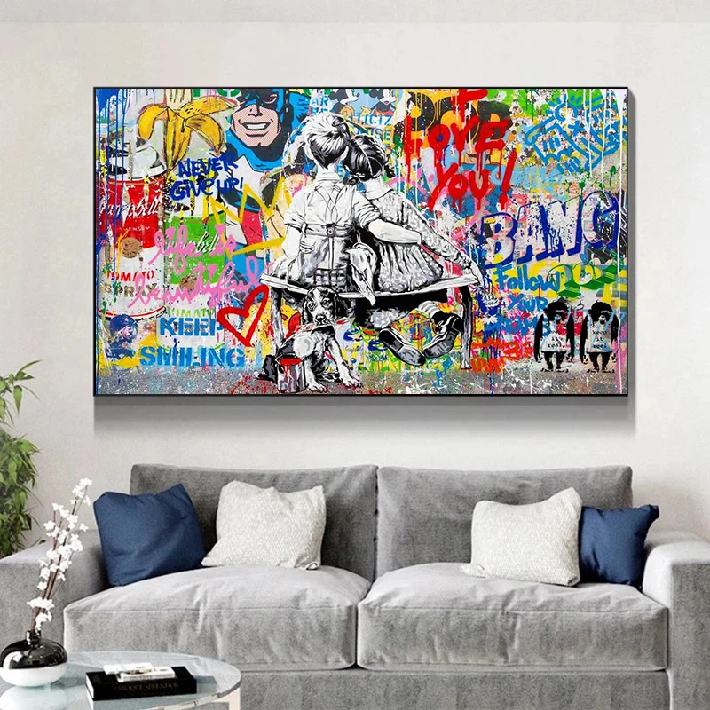 Banksy Style Graffiti Posters Print On Canvas Graffiti Paintings Pop Street Art Wall Pictures For Home Room Home Decor Cuadros