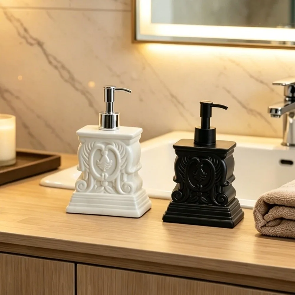 Retro Baroque Relief Soap Dispenser European Refillable Roman Column Resin Lotion Pump Bottle Decorative Luxurious