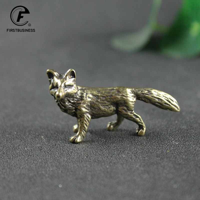 Solid Brass Fox Figurines Miniatures Desk Ornaments Tea Pet Crafts Retro Small Animal Statue Children Toy Gifts Home Decorations