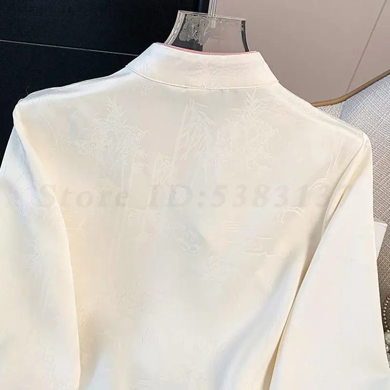 Embroidered Long Sleeved Blouse New Chinese Style Improved Stand Up Collar Tang Clothes Top Female Retro Jacquard Hanfu Shirts