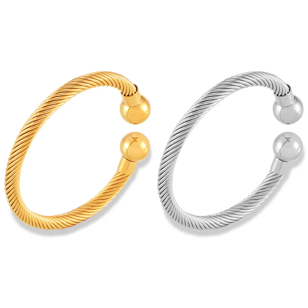 Women's Bracelet Retro Punk Style Fried Dough Twists Opening Adjustable Design Stainless Steel Fashion Versatile Jewelry