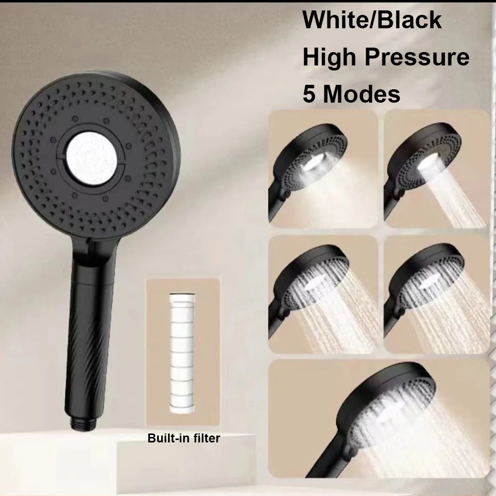 

New 122mm Large Panel 5 Modes High Pressure Shower Head with Filter Massage Filtered Rainfall Shower Head Bathroom Accessories