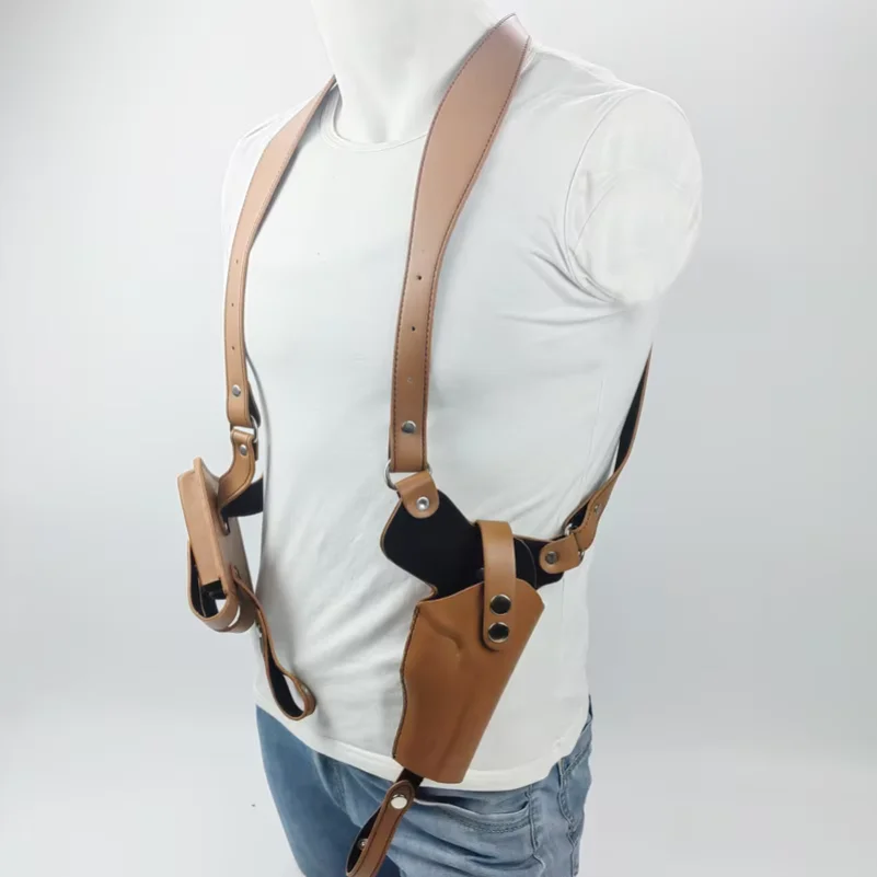 Concealed Tactical Hunting Underarm Holster PU Leather Gun 1911 Glock 17 19 31 Holster with Double Magazine Pouch - view 2