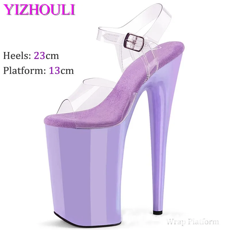 Summer 9 inch, violet multi color sexy stage catwalk 23cm heels, model nightclub pole dance shoes