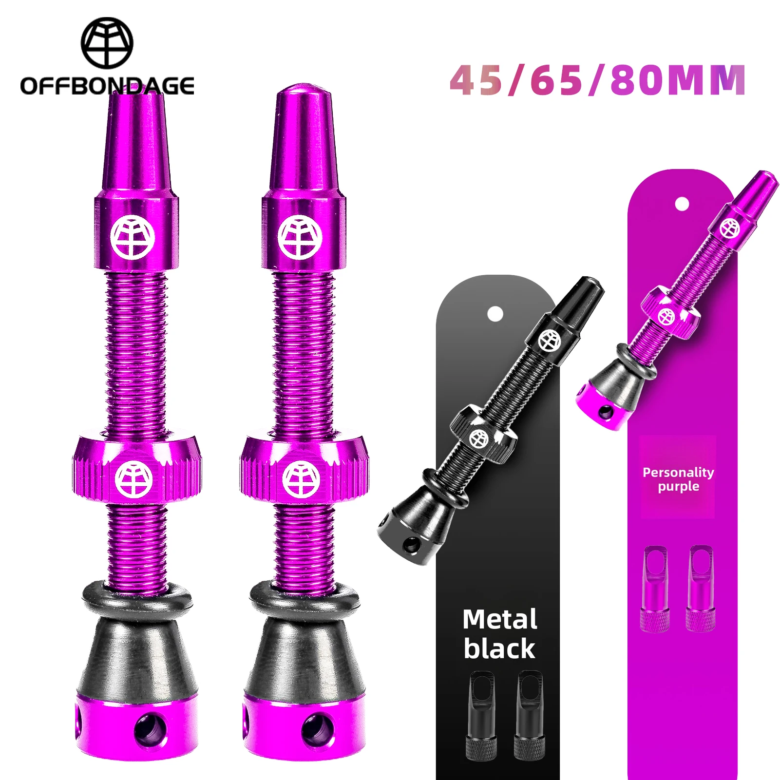 OFFBONDAGE Bicycle 2/Pack F/V Tubeless Valve Aluminum Alloy Corrosion Preventive 45mm 65mm 80mm With Valve Core Disassembly Tool