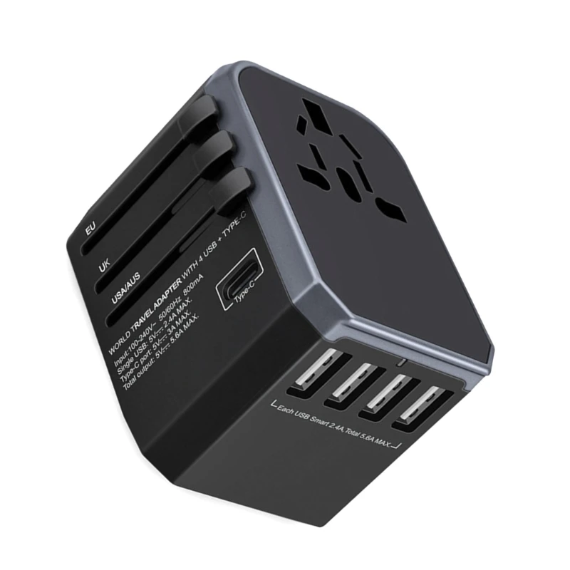 Enchufe conversión Global multifuncional, adaptador viaje pequeño 8 orificios, equipado con 4 interfaces USB y 1 puerto